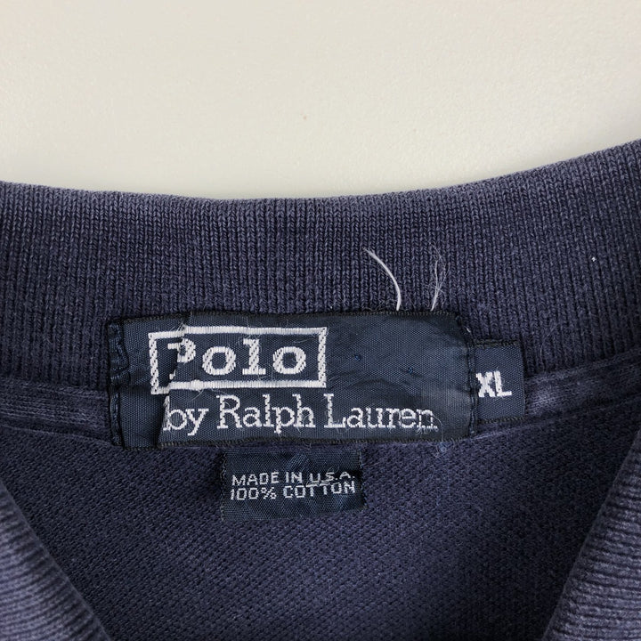 Ralph Lauren POLO by Ralph Lauren Multi-stripe Long-Sleeve Polo Shirt, Made in USA, Men's Size XL (approx.) cotton navy blue type Vintage Second Hand