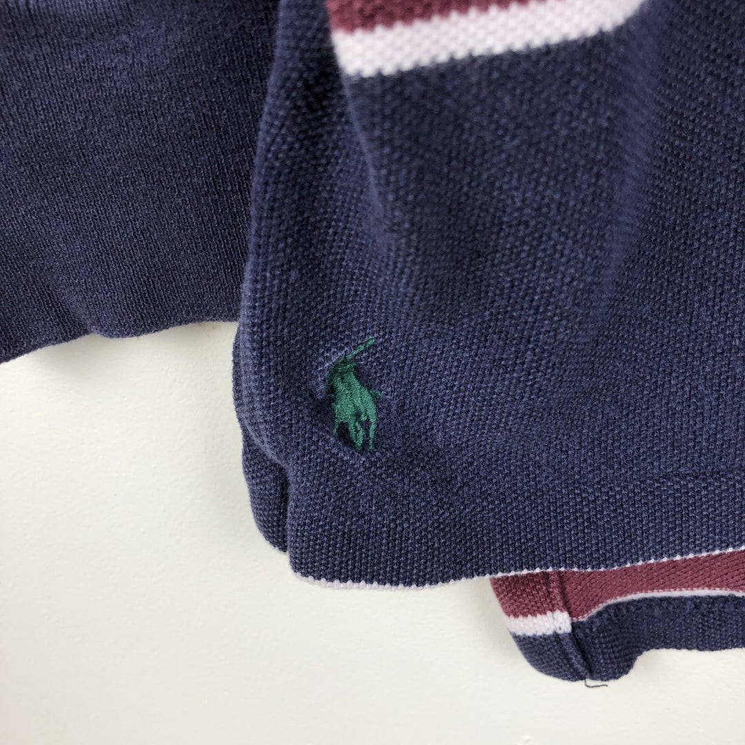 Ralph Lauren POLO by Ralph Lauren Multi-stripe Long-Sleeve Polo Shirt, Made in USA, Men's Size XL (approx.) cotton navy blue type Vintage Second Hand
