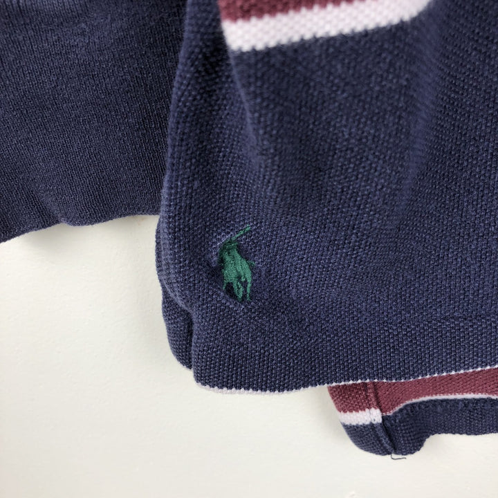 Ralph Lauren POLO by Ralph Lauren Multi-stripe Long-Sleeve Polo Shirt, Made in USA, Men's Size XL (approx.) cotton navy blue type Vintage Second Hand