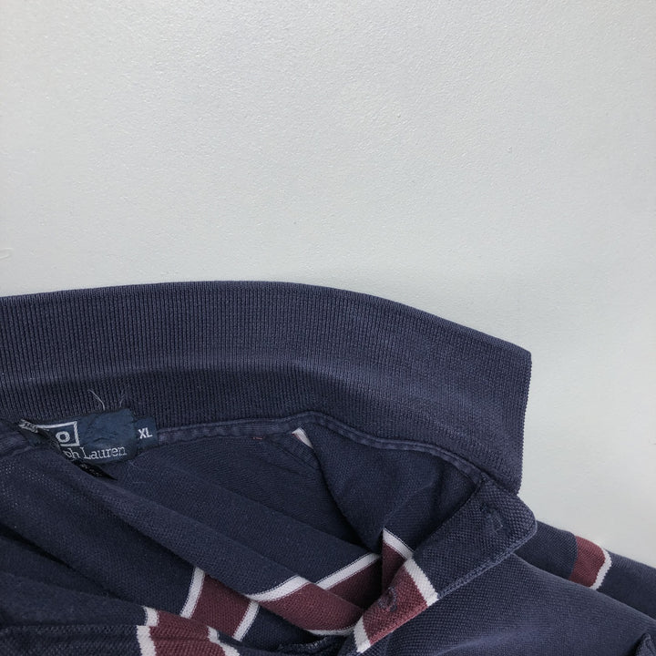Ralph Lauren POLO by Ralph Lauren Multi-stripe Long-Sleeve Polo Shirt, Made in USA, Men's Size XL (approx.) cotton navy blue type Vintage Second Hand