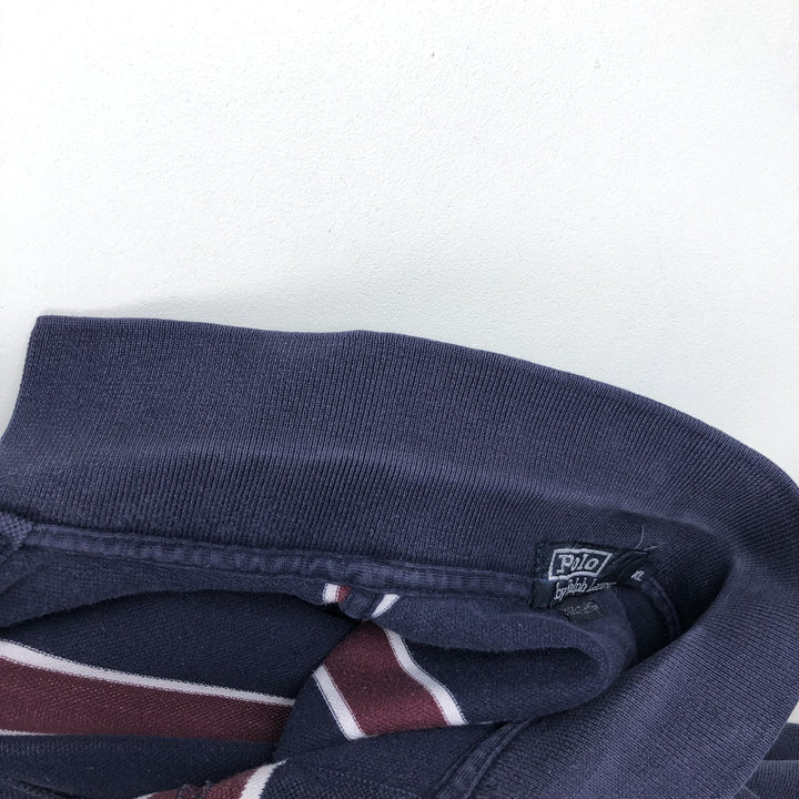 Ralph Lauren POLO by Ralph Lauren Multi-stripe Long-Sleeve Polo Shirt, Made in USA, Men's Size XL (approx.) cotton navy blue type Vintage Second Hand
