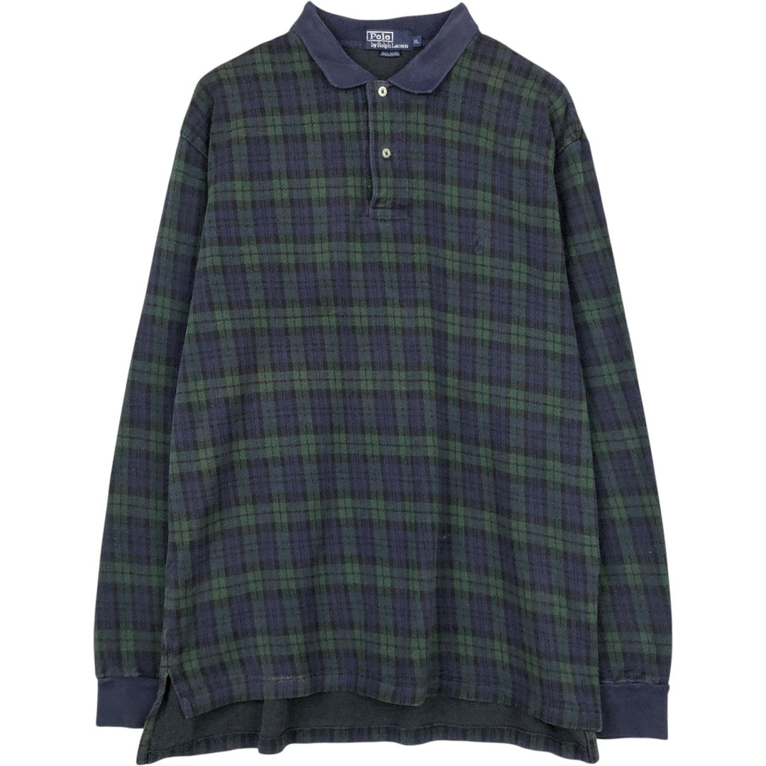 Ralph Lauren POLO by Ralph Lauren Black Watch Check Long Sleeve Check Polo Shirt, Made in Canada, Men's Size XL (approx.) cotton blue type Vintage Second Hand