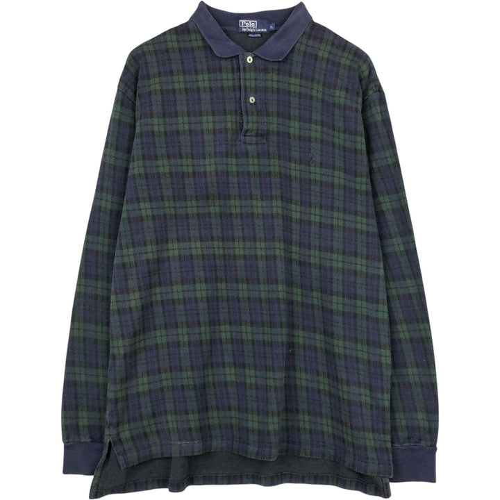 Ralph Lauren POLO by Ralph Lauren Black Watch Check Long Sleeve Check Polo Shirt, Made in Canada, Men's Size XL (approx.) cotton blue type Vintage Second Hand
