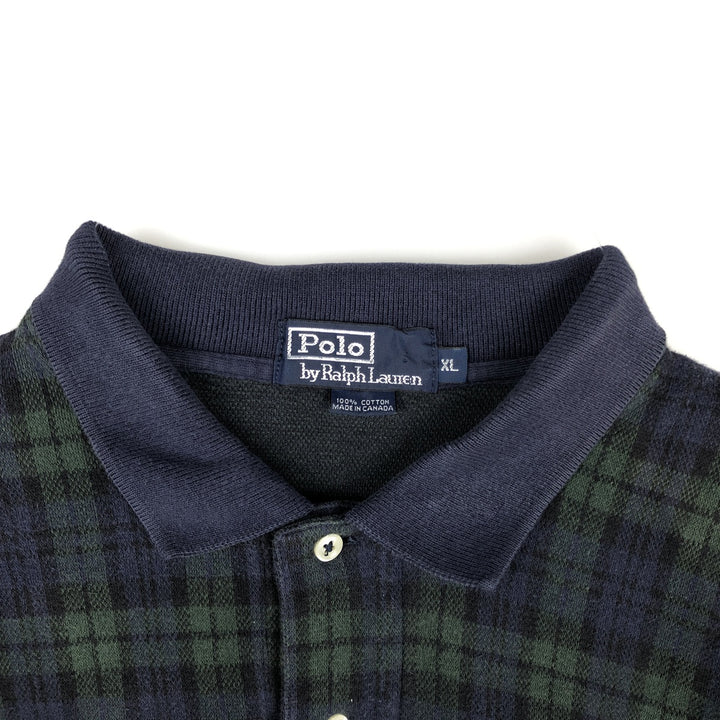 Ralph Lauren POLO by Ralph Lauren Black Watch Check Long Sleeve Check Polo Shirt, Made in Canada, Men's Size XL (approx.) cotton blue type Vintage Second Hand