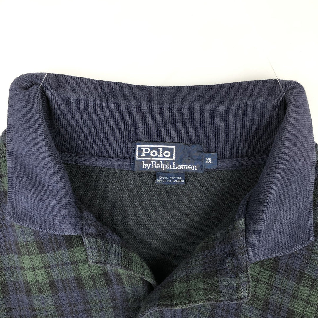 Ralph Lauren POLO by Ralph Lauren Black Watch Check Long Sleeve Check Polo Shirt, Made in Canada, Men's Size XL (approx.) cotton blue type Vintage Second Hand