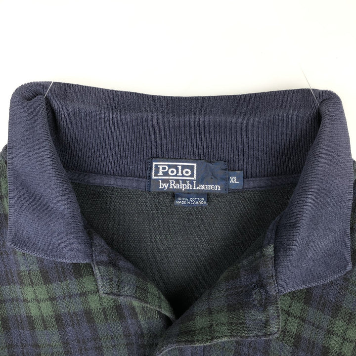 Ralph Lauren POLO by Ralph Lauren Black Watch Check Long Sleeve Check Polo Shirt, Made in Canada, Men's Size XL (approx.) cotton blue type Vintage Second Hand