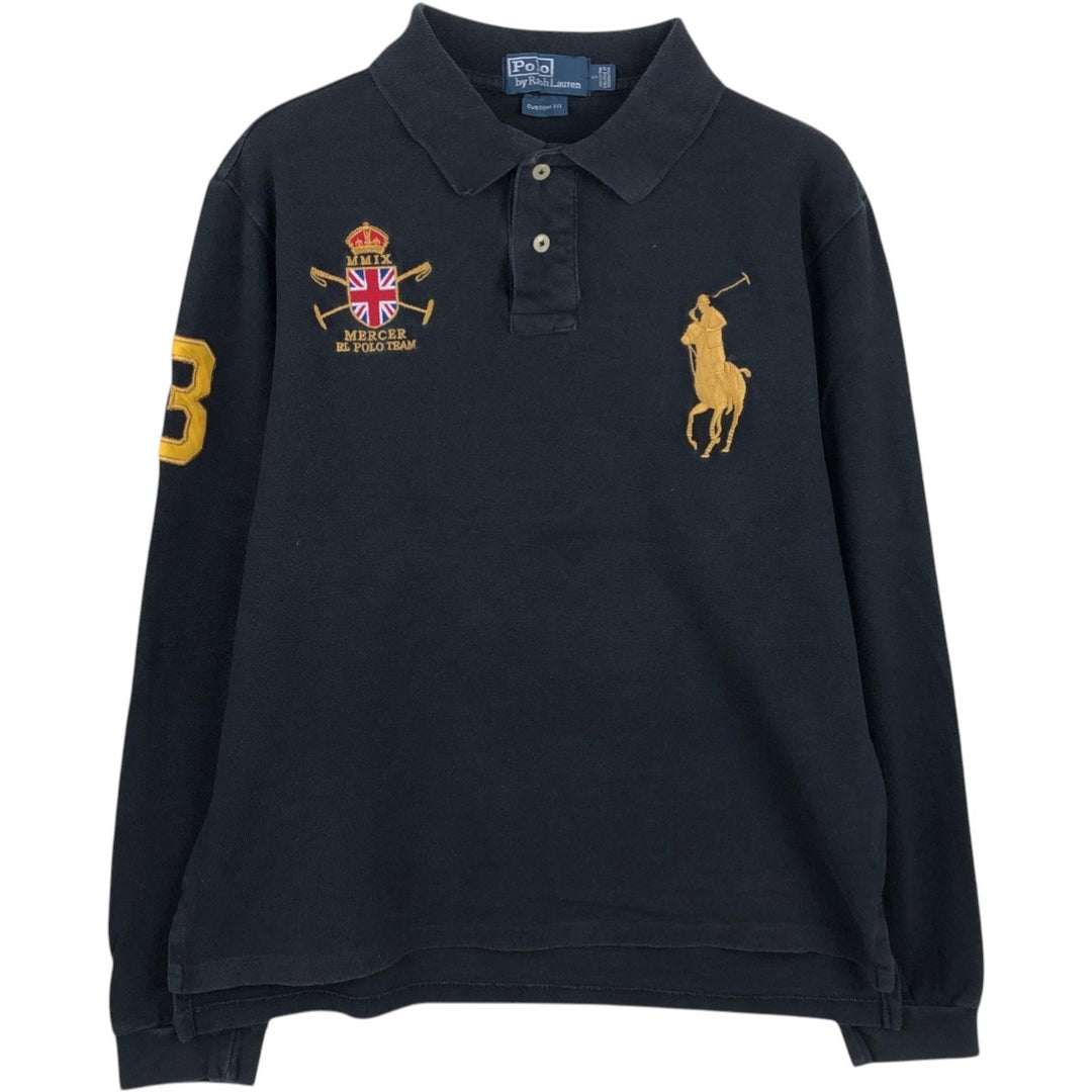 Ralph Lauren POLO by Ralph Lauren CUSTOM FIT Big Pony Long-Sleeve Polo Shirt (Men's Size S equivalent) cotton black type Vintage Second Hand