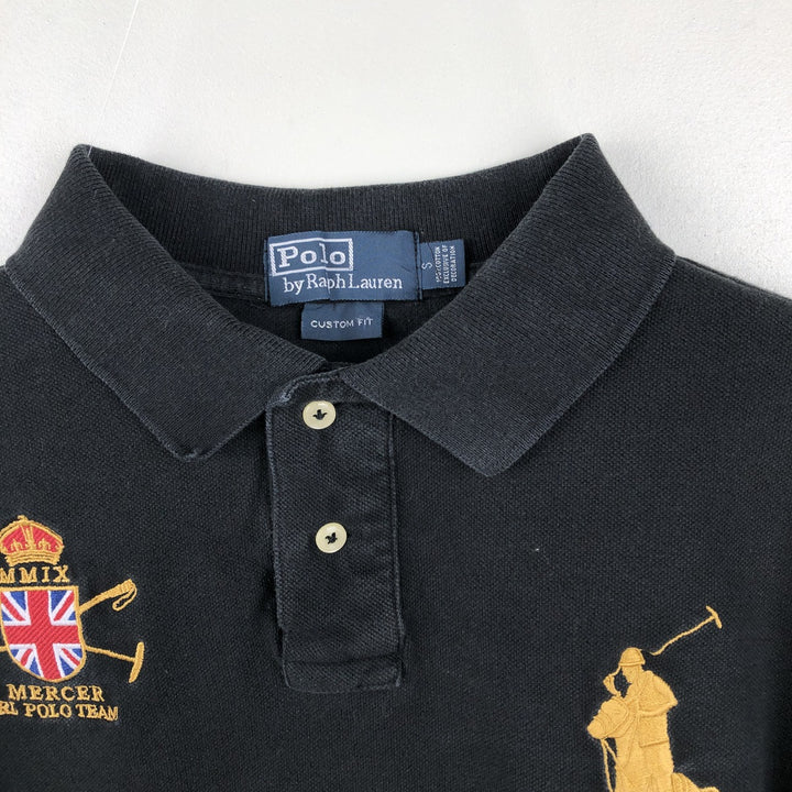 Ralph Lauren POLO by Ralph Lauren CUSTOM FIT Big Pony Long-Sleeve Polo Shirt (Men's Size S equivalent) cotton black type Vintage Second Hand