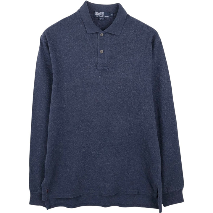 Ralph Lauren POLO by Ralph Lauren CUSTOM FIT Long-Sleeve Polo Shirt, Made in USA, Men's Size M (approx.) cotton navy blue type Vintage Second Hand