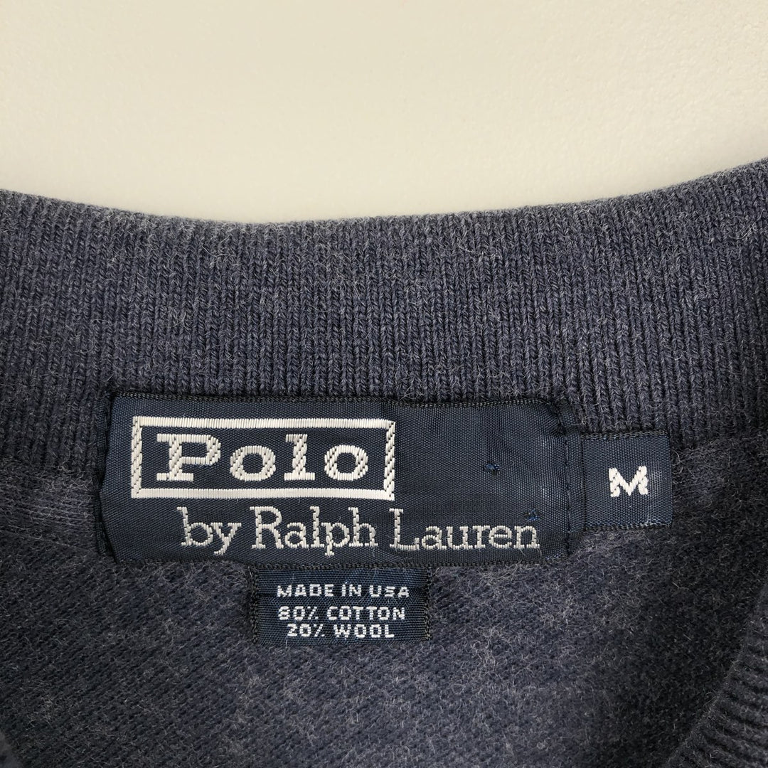 Ralph Lauren POLO by Ralph Lauren CUSTOM FIT Long-Sleeve Polo Shirt, Made in USA, Men's Size M (approx.) cotton navy blue type Vintage Second Hand