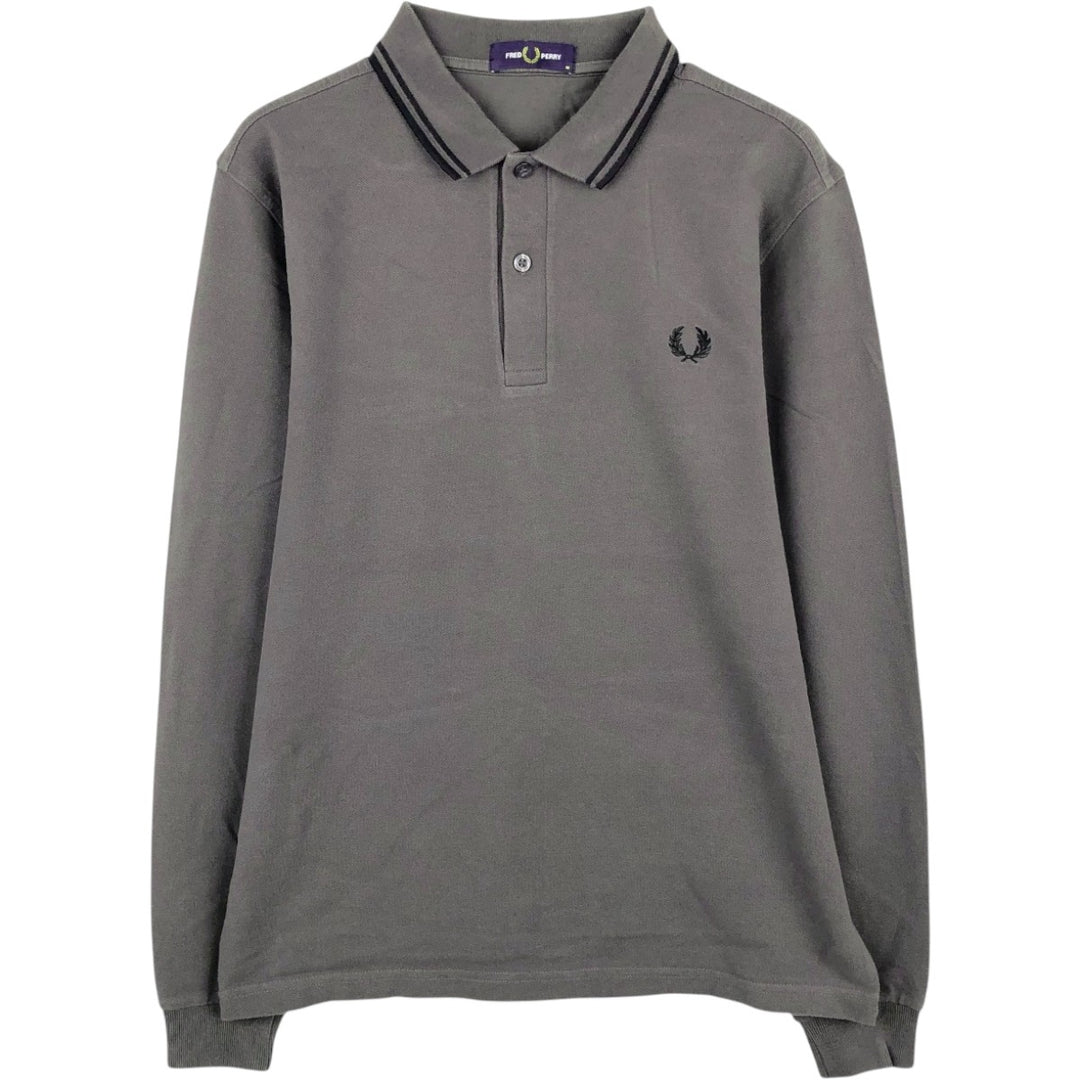 Fred Perry long-sleeved polo shirt, men's size M (approx.) cotton Charcoal Vintage Second Hand