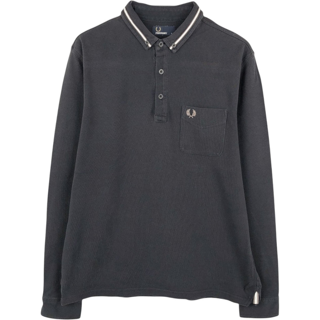 Fred Perry long-sleeved polo shirt, men's size L cotton black type Vintage Second Hand