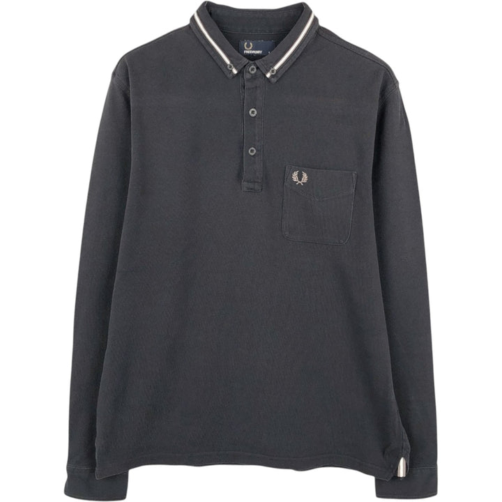 Fred Perry long-sleeved polo shirt, men's size L cotton black type Vintage Second Hand