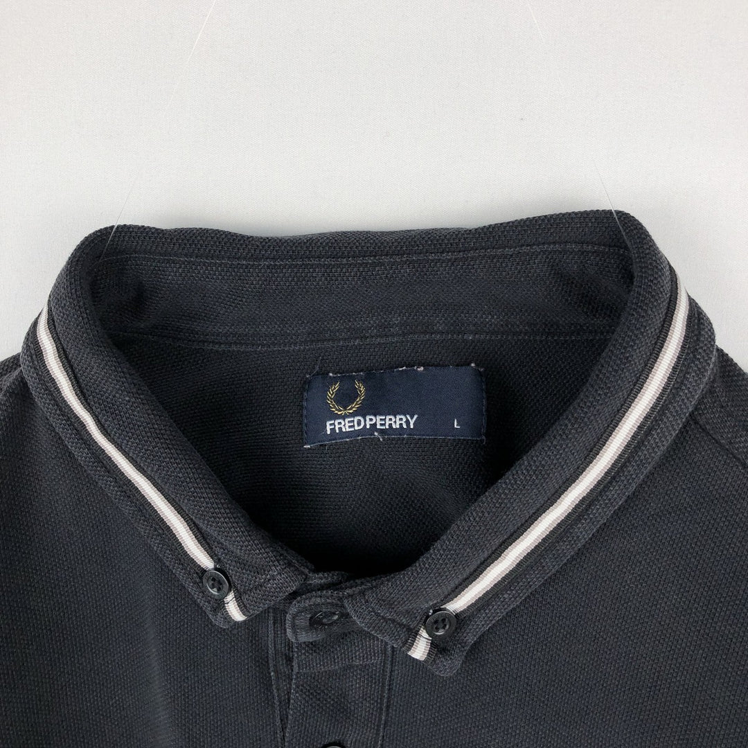 Fred Perry long-sleeved polo shirt, men's size L cotton black type Vintage Second Hand