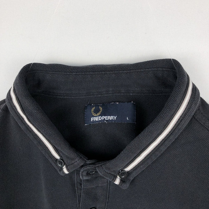 Fred Perry long-sleeved polo shirt, men's size L cotton black type Vintage Second Hand