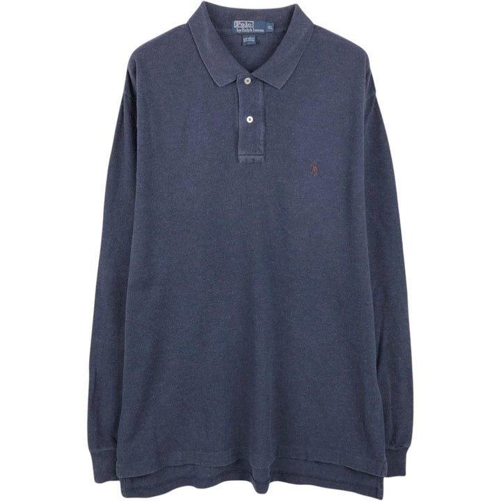Ralph Lauren POLO by Ralph Lauren long sleeve polo shirt, men's XL size cotton navy blue type Vintage Second Hand
