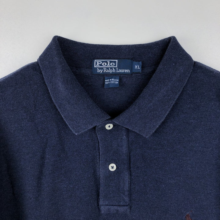 Ralph Lauren POLO by Ralph Lauren long sleeve polo shirt, men's XL size cotton navy blue type Vintage Second Hand