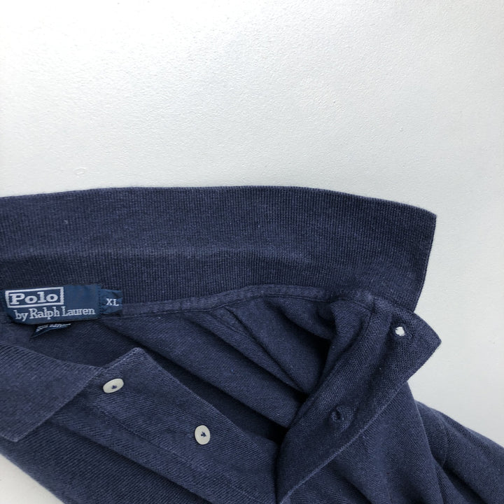 Ralph Lauren POLO by Ralph Lauren long sleeve polo shirt, men's XL size cotton navy blue type Vintage Second Hand