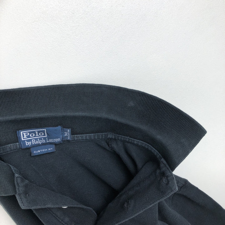 Ralph Lauren POLO by Ralph Lauren CUSTOM FIT long sleeve polo shirt, men's size M cotton black type Vintage Second Hand