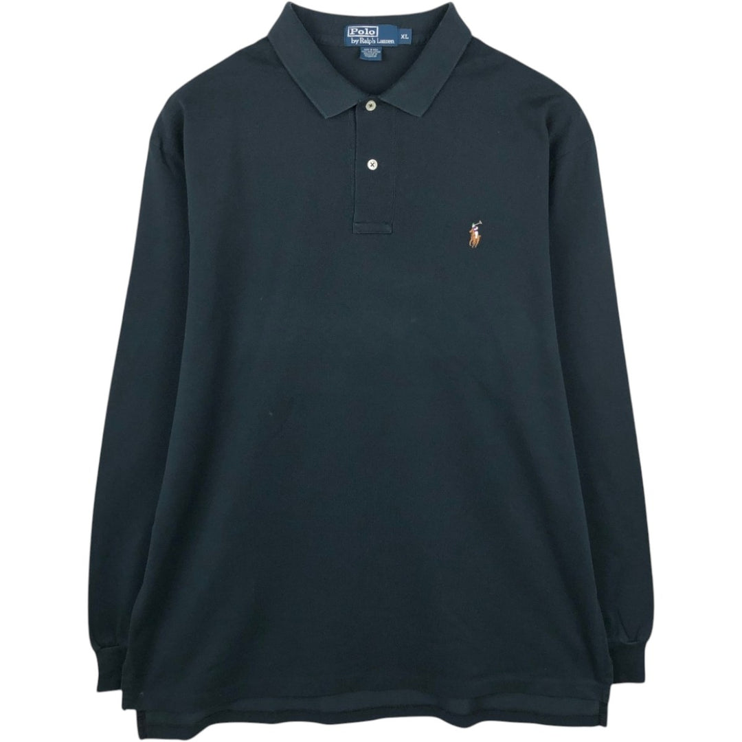 Ralph Lauren POLO by Ralph Lauren long sleeve polo shirt, men's XL size Pima Cotton black type Vintage Second Hand