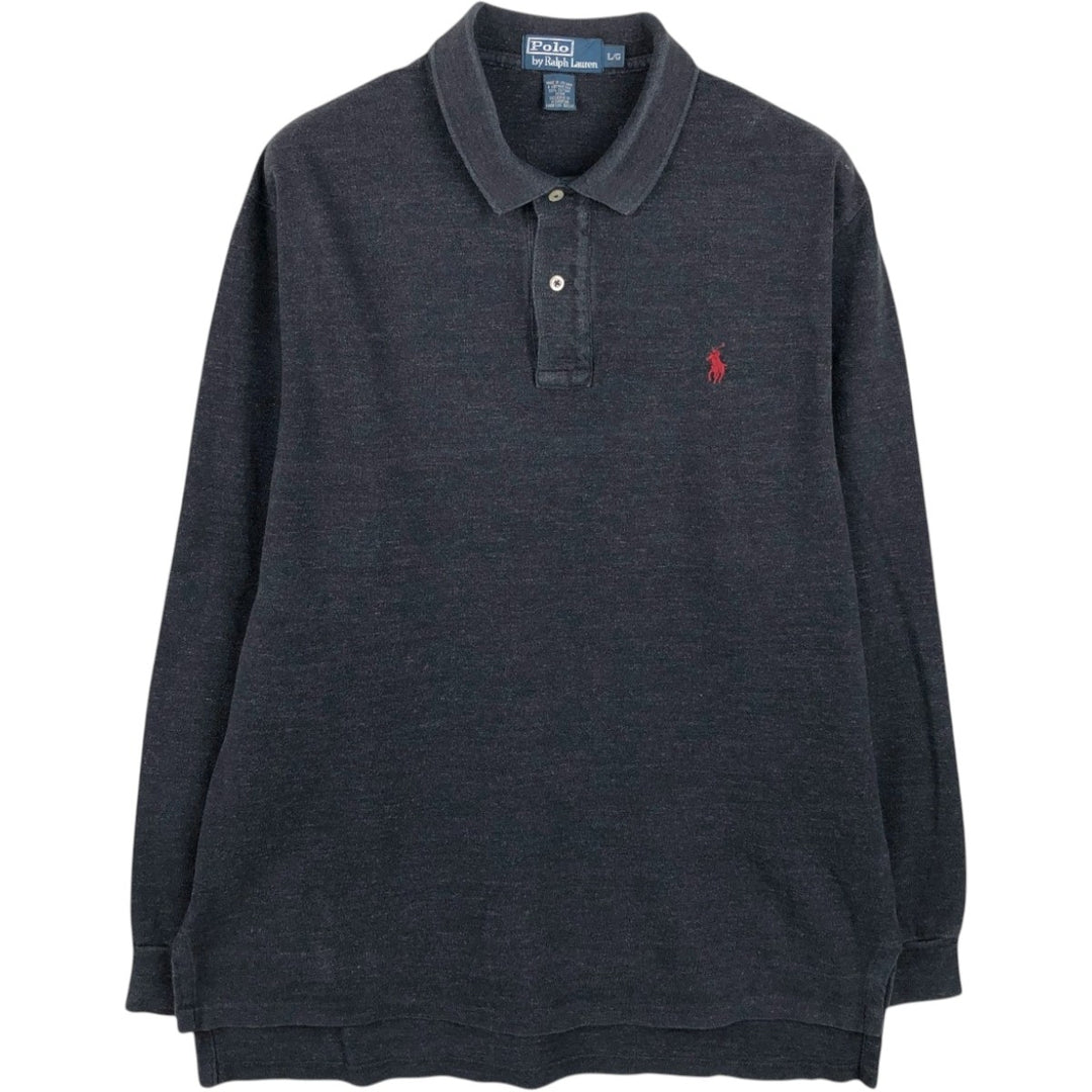 Ralph Lauren POLO by Ralph Lauren long sleeve polo shirt, men's size L cotton black type Vintage Second Hand