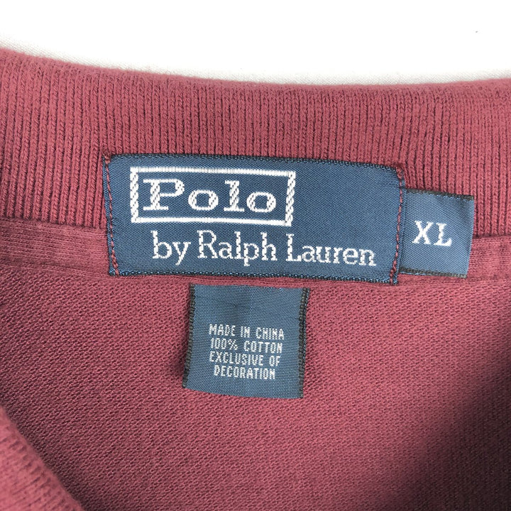 Ralph Lauren POLO by Ralph Lauren long sleeve polo shirt, men's XL size cotton Red type red-purple Vintage Second Hand