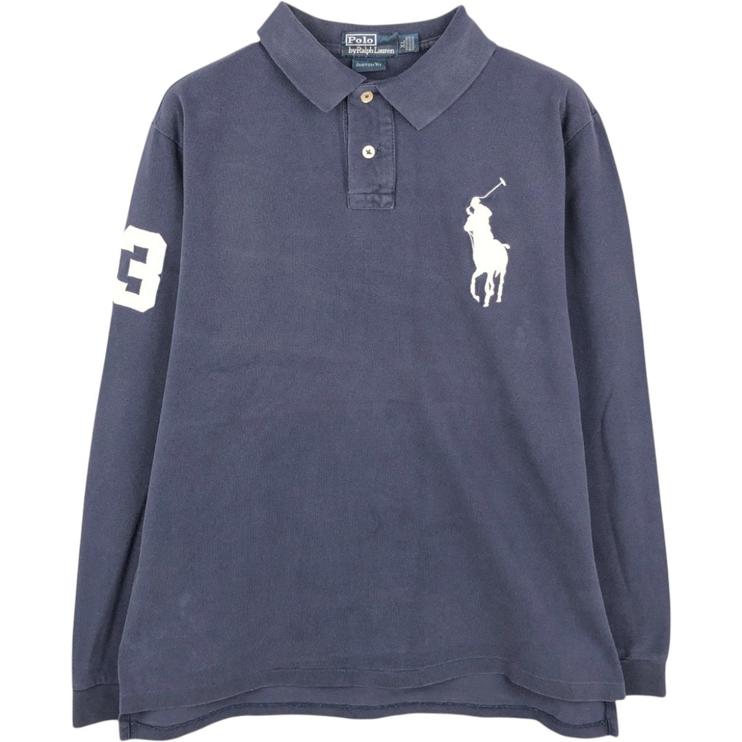 Ralph Lauren POLO by Ralph Lauren CUSTOM FIT Big Pony Long-Sleeve Polo Shirt, Men's Size XL (approx.) cotton navy blue type Vintage Second Hand