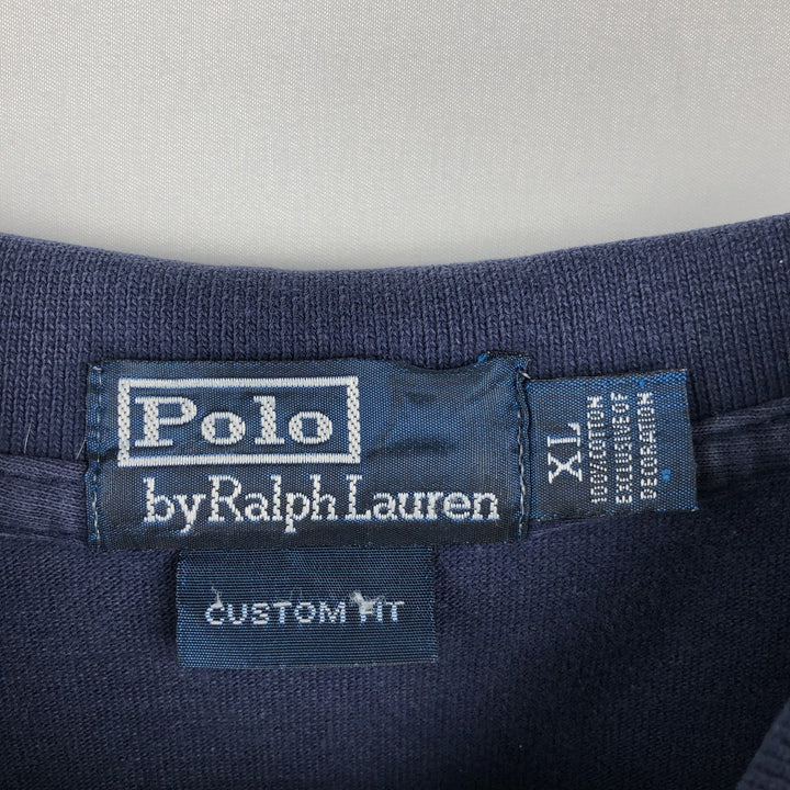Ralph Lauren POLO by Ralph Lauren CUSTOM FIT Big Pony Long-Sleeve Polo Shirt, Men's Size XL (approx.) cotton navy blue type Vintage Second Hand