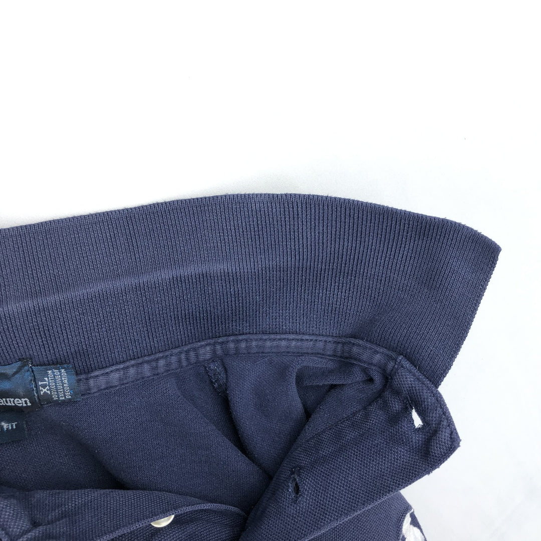 Ralph Lauren POLO by Ralph Lauren CUSTOM FIT Big Pony Long-Sleeve Polo Shirt, Men's Size XL (approx.) cotton navy blue type Vintage Second Hand