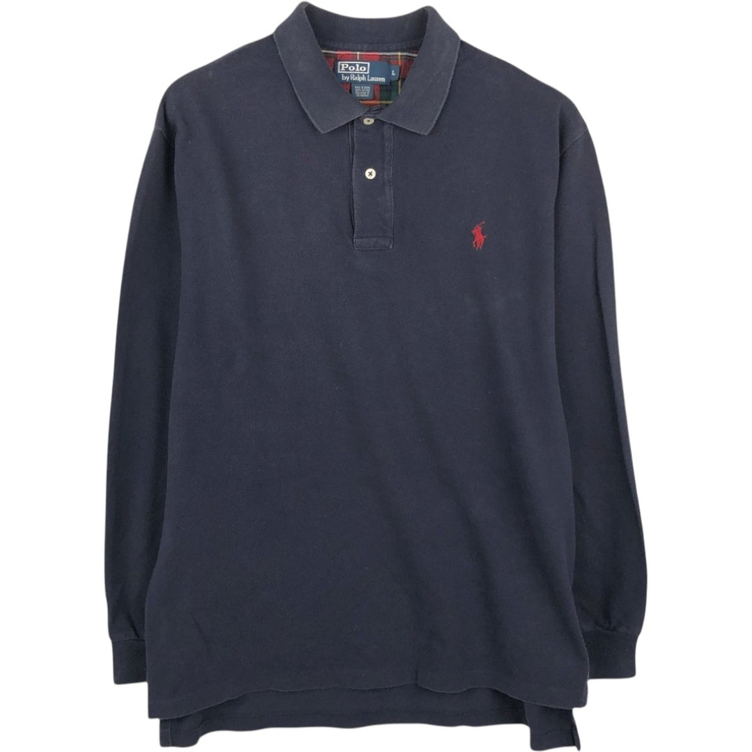 Ralph Lauren POLO by Ralph Lauren long sleeve polo shirt, men's size L cotton navy blue type Vintage Second Hand