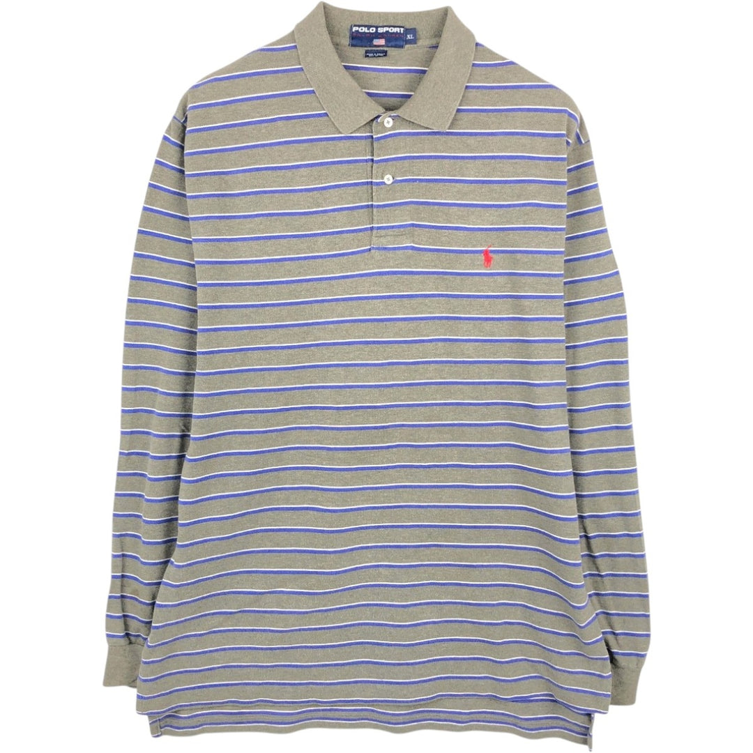 Ralph Lauren POLO SPORT Multi-stripe Long-Sleeve Polo Shirt, Men's Size XL (approx.) cotton gray type Vintage Second Hand