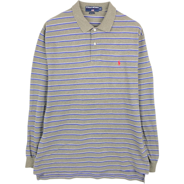 Ralph Lauren POLO SPORT Multi-stripe Long-Sleeve Polo Shirt, Men's Size XL (approx.) cotton gray type Vintage Second Hand