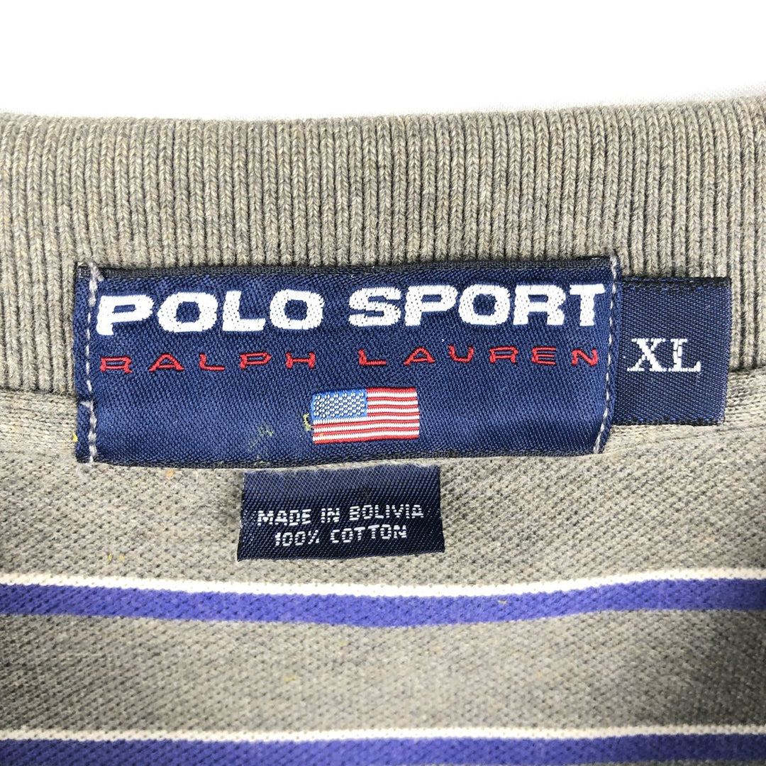 Ralph Lauren POLO SPORT Multi-stripe Long-Sleeve Polo Shirt, Men's Size XL (approx.) cotton gray type Vintage Second Hand