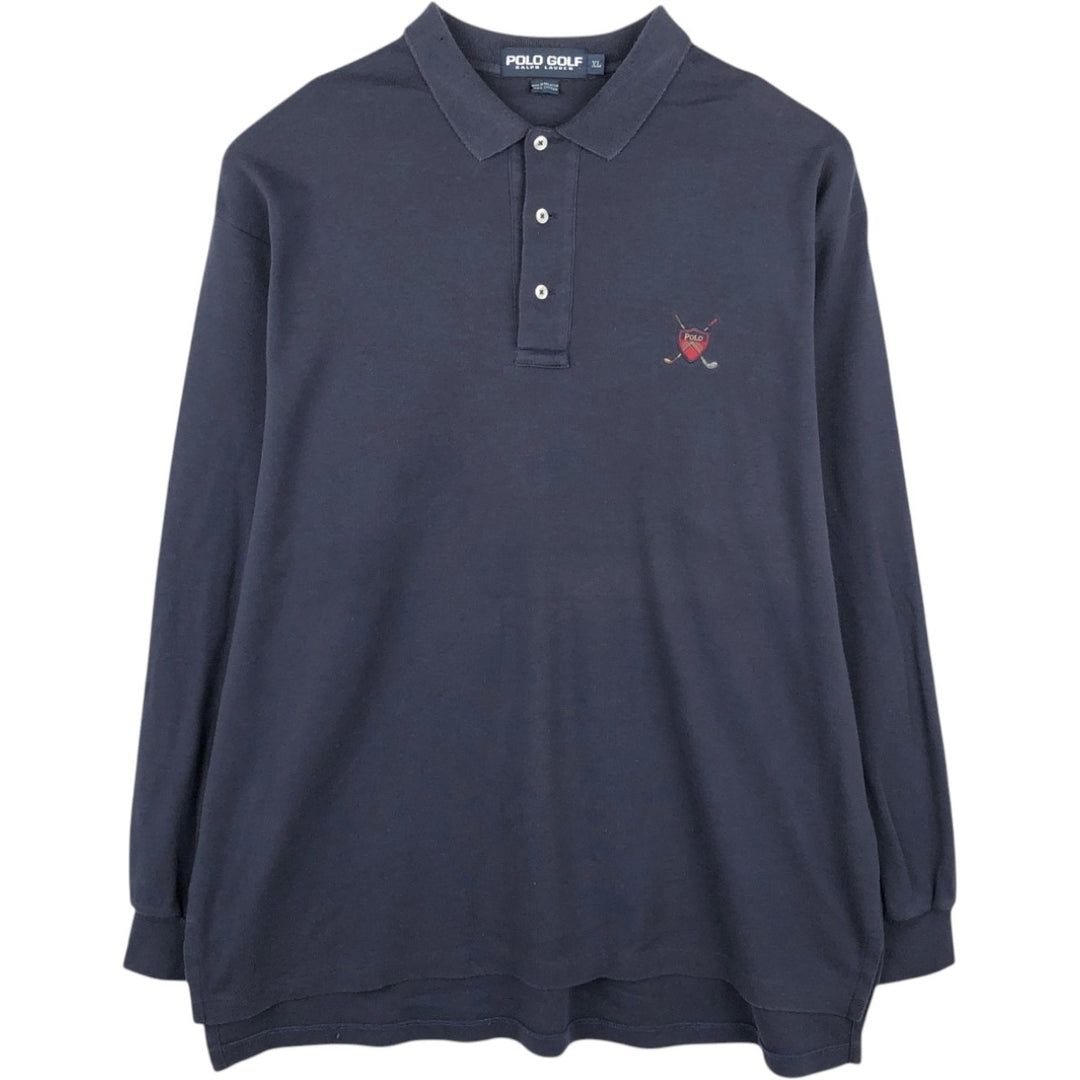 Ralph Lauren POLO GOLF long-sleeved polo shirt, men's size XL cotton navy blue type Vintage Second Hand