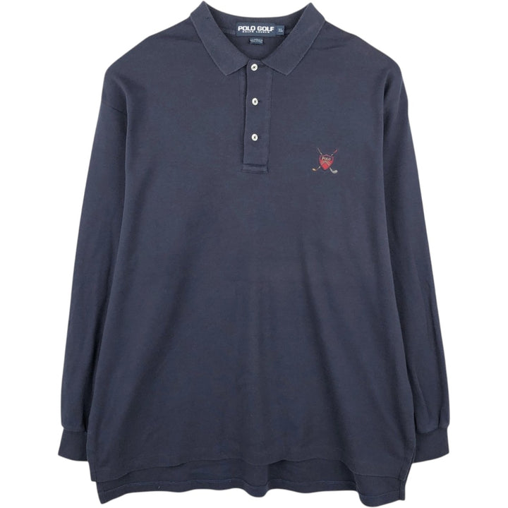 Ralph Lauren POLO GOLF long-sleeved polo shirt, men's size XL cotton navy blue type Vintage Second Hand