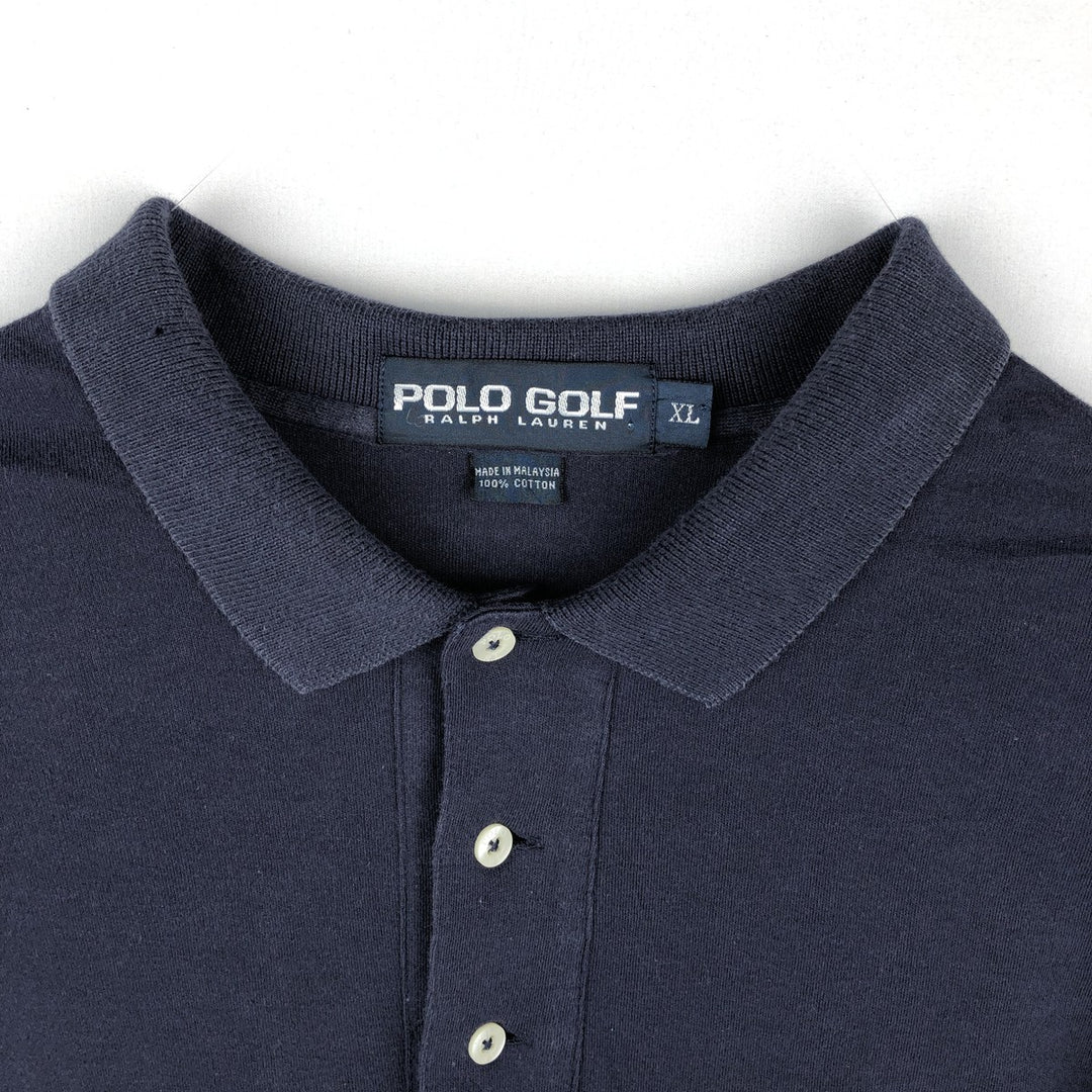 Ralph Lauren POLO GOLF long-sleeved polo shirt, men's size XL cotton navy blue type Vintage Second Hand