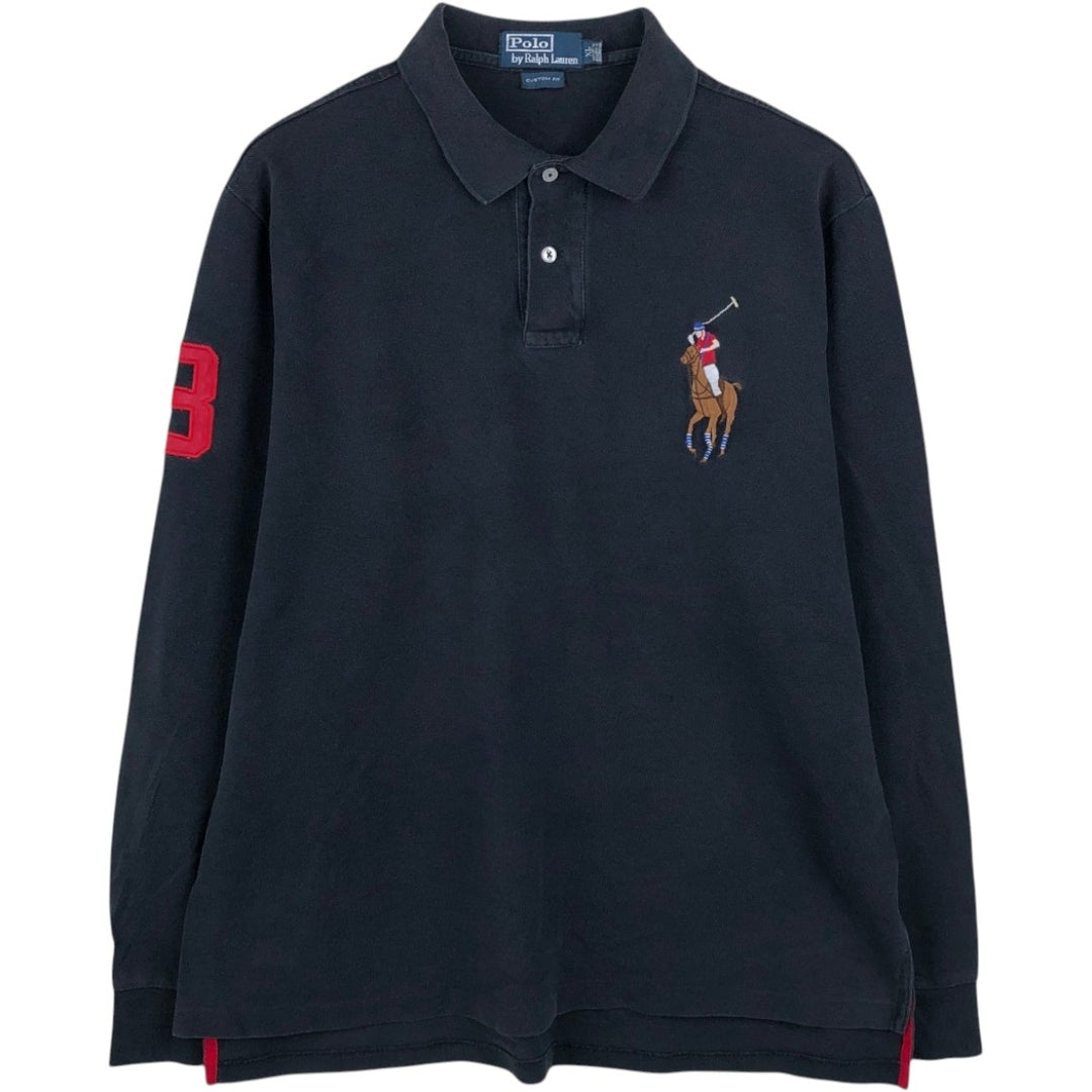 Ralph Lauren POLO by Ralph Lauren CUSTOM FIT Big Pony Long-Sleeve Polo Shirt, Men's Size XL (approx.) cotton black type Vintage Second Hand