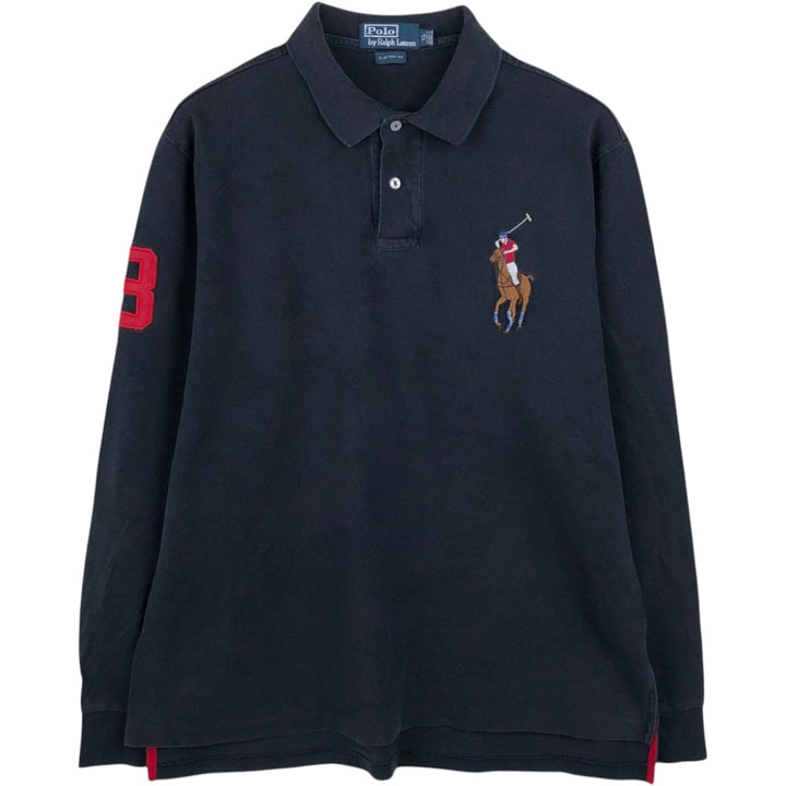 Ralph Lauren POLO by Ralph Lauren CUSTOM FIT Big Pony Long-Sleeve Polo Shirt, Men's Size XL (approx.) cotton black type Vintage Second Hand