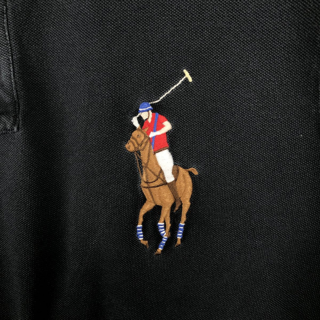 Ralph Lauren POLO by Ralph Lauren CUSTOM FIT Big Pony Long-Sleeve Polo Shirt, Men's Size XL (approx.) cotton black type Vintage Second Hand