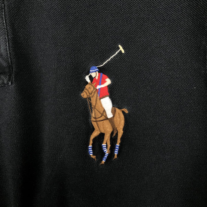 Ralph Lauren POLO by Ralph Lauren CUSTOM FIT Big Pony Long-Sleeve Polo Shirt, Men's Size XL (approx.) cotton black type Vintage Second Hand