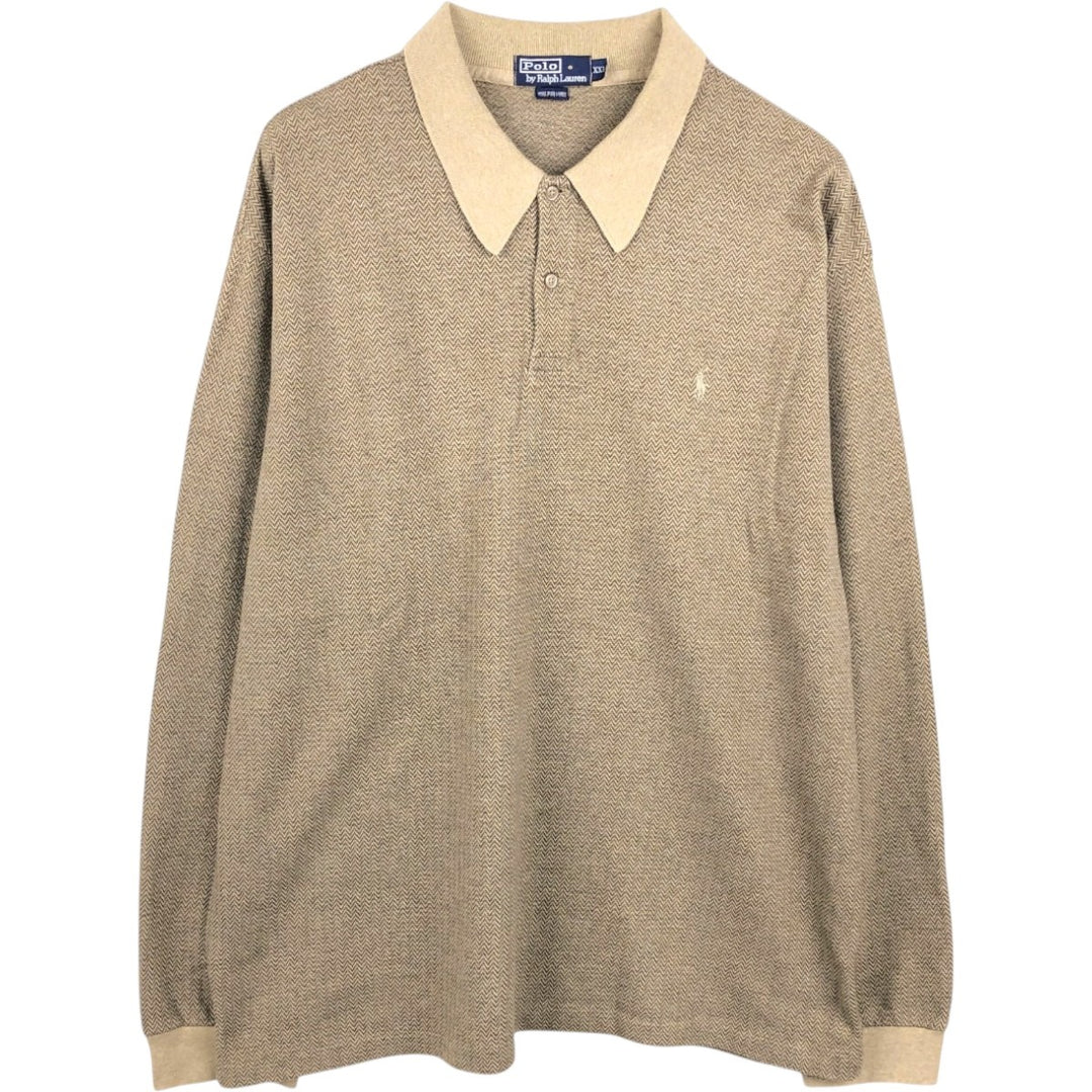 Ralph Lauren POLO by Ralph Lauren long sleeve polo shirt, men's size XXL cotton Beige type Vintage Second Hand