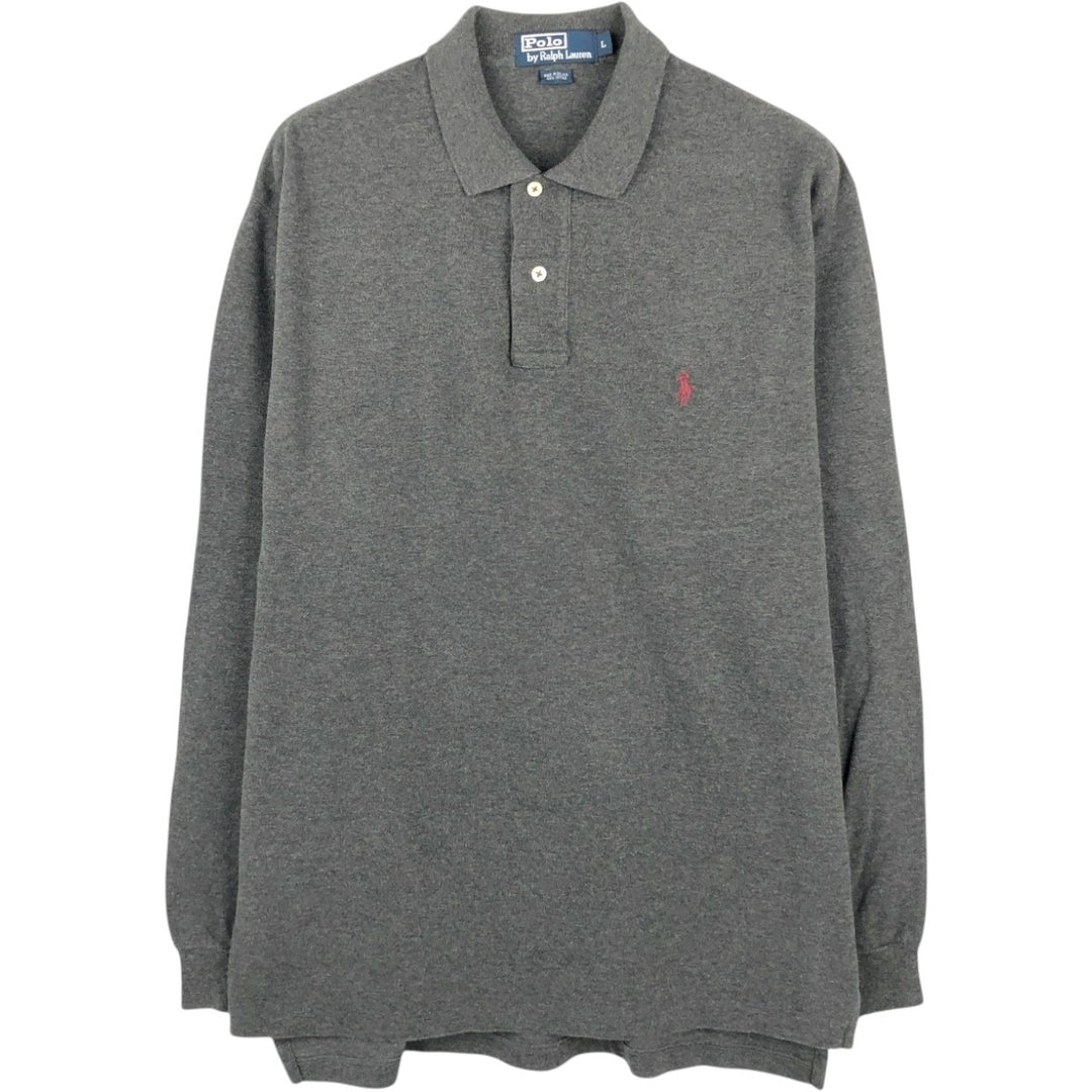 Ralph Lauren POLO by Ralph Lauren long sleeve polo shirt, men's size L cotton Charcoal Vintage Second Hand