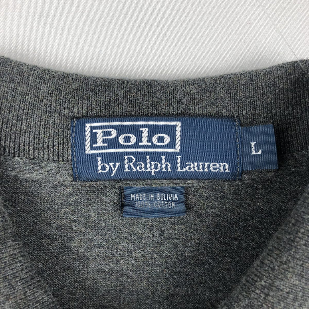 Ralph Lauren POLO by Ralph Lauren long sleeve polo shirt, men's size L cotton Charcoal Vintage Second Hand