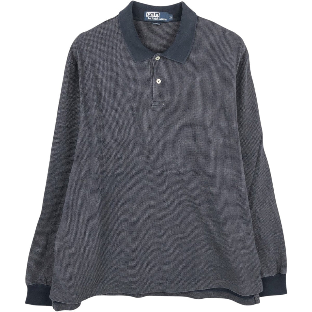 Ralph Lauren POLO by Ralph Lauren long sleeve polo shirt, men's XL size cotton navy blue type Vintage Second Hand