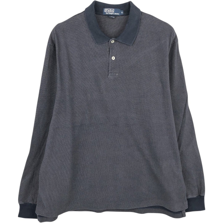 Ralph Lauren POLO by Ralph Lauren long sleeve polo shirt, men's XL size cotton navy blue type Vintage Second Hand