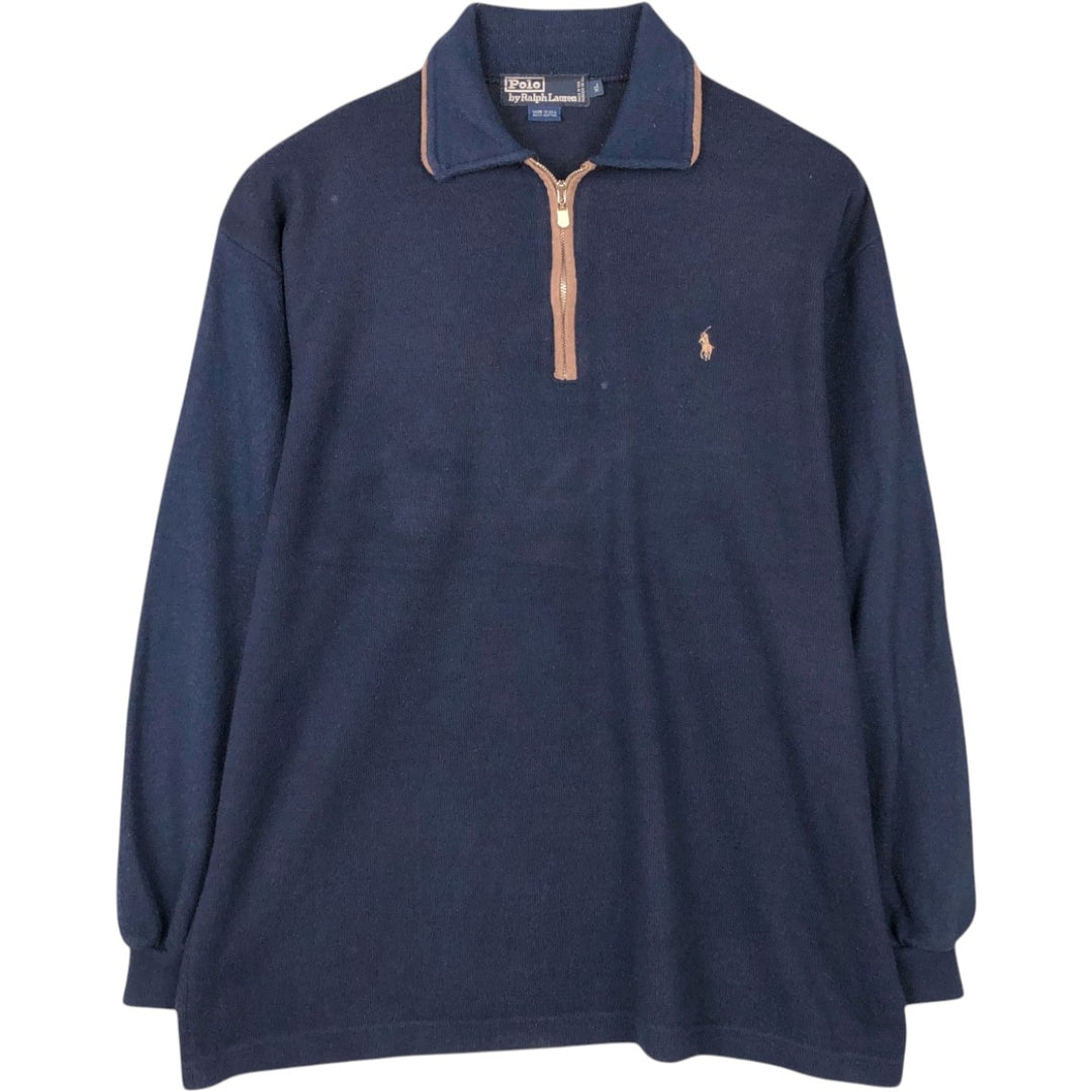 Ralph Lauren POLO by Ralph Lauren long-sleeved polo shirt, Made in USA, Men's XL cotton navy blue type Vintage Second Hand