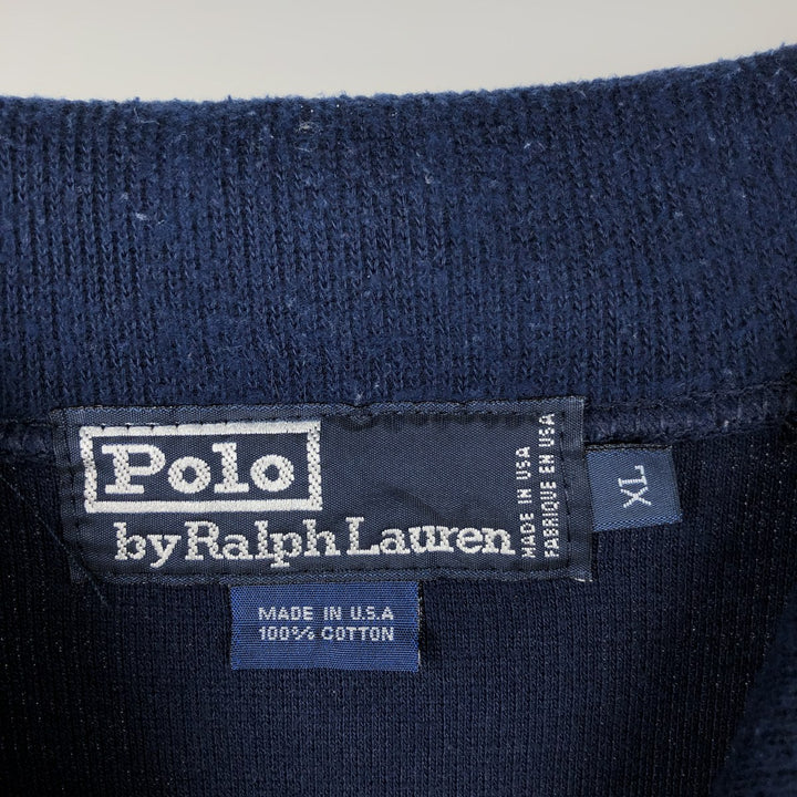 Ralph Lauren POLO by Ralph Lauren long-sleeved polo shirt, Made in USA, Men's XL cotton navy blue type Vintage Second Hand