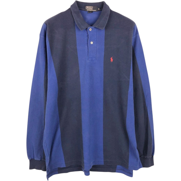 Ralph Lauren POLO by Ralph Lauren Long-Sleeve Striped Polo Shirt, Made in USA, Men's Size XL (approx.) cotton blue type Vintage Second Hand