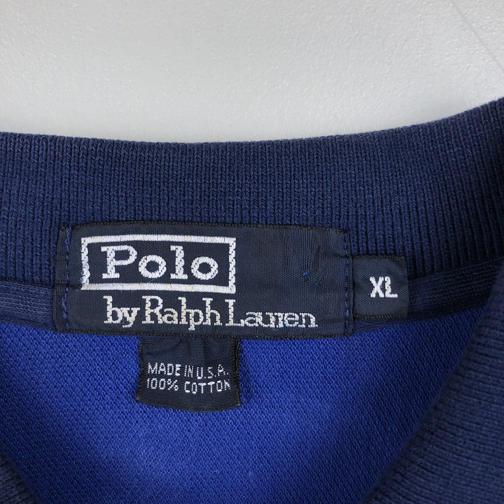 Ralph Lauren POLO by Ralph Lauren Long-Sleeve Striped Polo Shirt, Made in USA, Men's Size XL (approx.) cotton blue type Vintage Second Hand