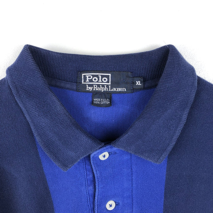 Ralph Lauren POLO by Ralph Lauren Long-Sleeve Striped Polo Shirt, Made in USA, Men's Size XL (approx.) cotton blue type Vintage Second Hand
